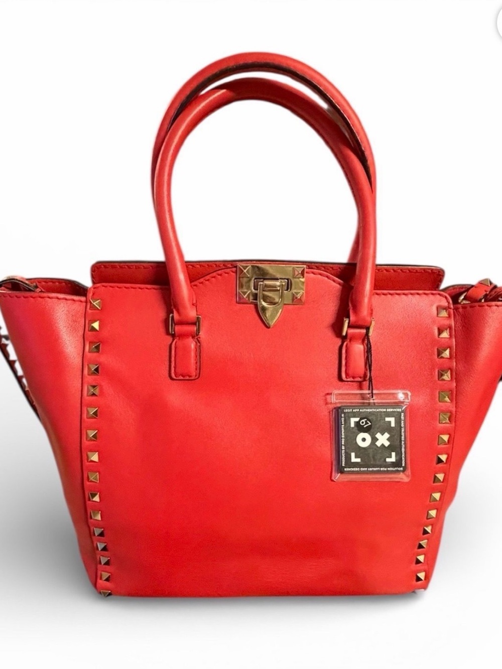 Valentino Red Stud-Accent Crossbody Tote